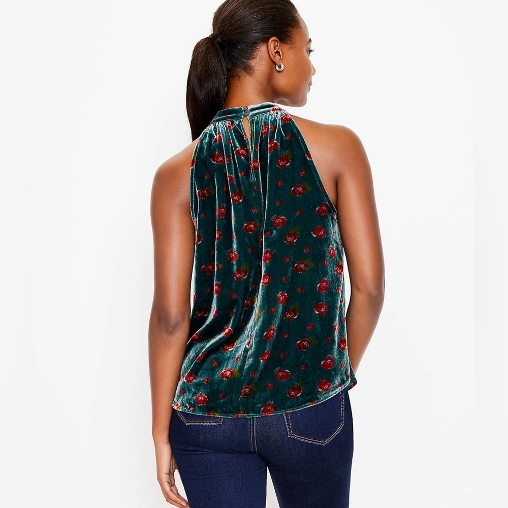 LOFT Floral Velvet Shirred Halter Top - Picture 2 of 8